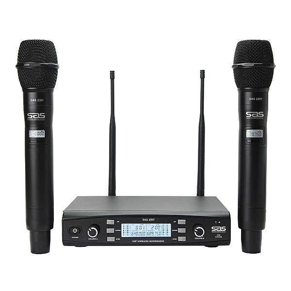Microfone Sem Fio Santo Angelo SAS2311 Duplo Com 200 Canais