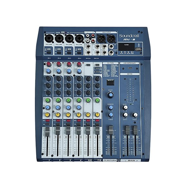 Mesa de Som Soundcraft MI-8 Analógico Com 8 Canais Usb