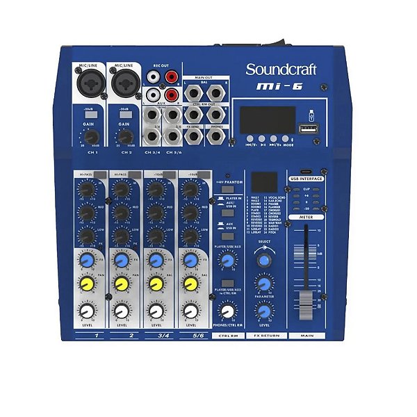 Mesa de Som Soundcraft MI-6 Analógico Com 6 Canais Usb