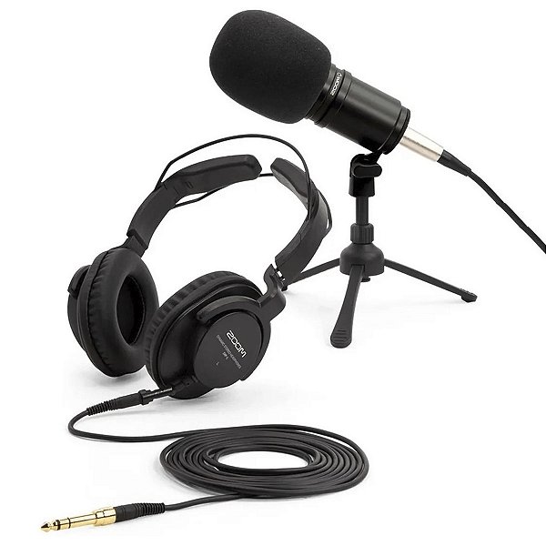 Kit Zoom Zdm-1 Pmp Completo para Podcast Microfone Fone Ouvido