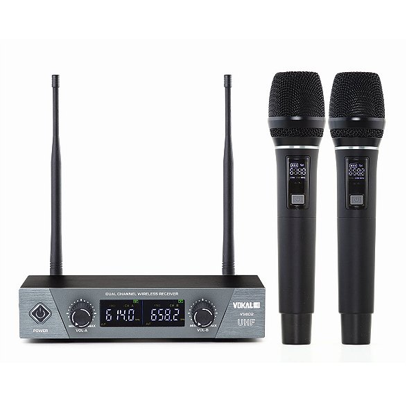 Microfone Sem Fio Vokal Duplo Bastão de Mão Uhf VS802M