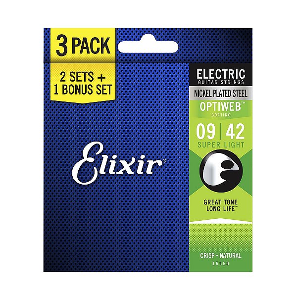Kit Encordoamento Guitarra Elixir 009 Optiweb Leve 3 Pague 2