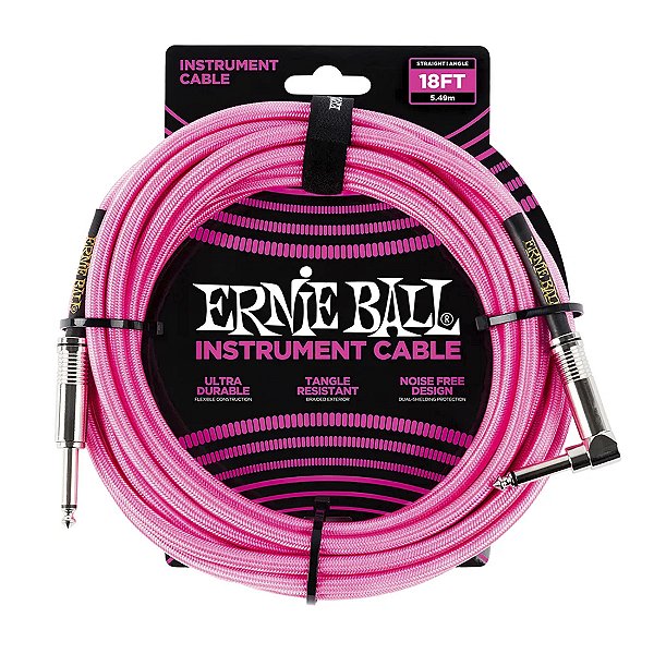 Cabo Ernie Ball P10 Em L Têxtil 18ft 5,49m Neon Rosa Blindado