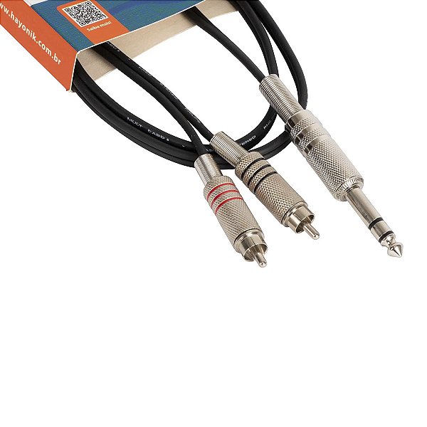 Cabo de Áudio Hayonik Linha Brasil P10 Estéreo x 2 RCA 1,8m Plug Metal