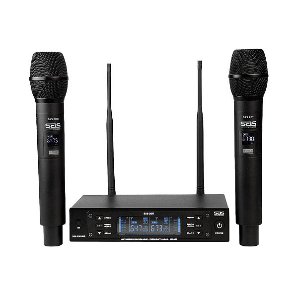 Microfone Sem Fio Santo Ângelo 2 Bastões 200 Canais SAS2011 Bateria Recarregável