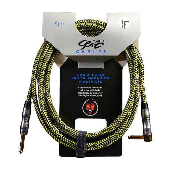 Cabo Seizi Para Guitarra Violão Baixo P10L 3m Têxtil Amarelo Preto