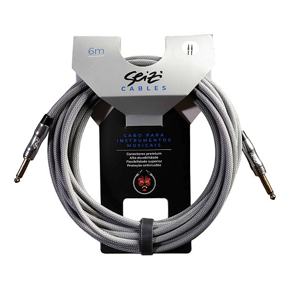 Cabo Seizi Para Guitarra Violão Baixo P10 6m Têxtil Naval Cinza