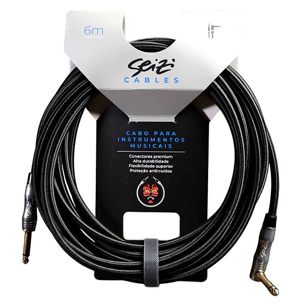 Cabo Seizi Para Guitarra Violão Baixo P10L 6m Têxtil Preto