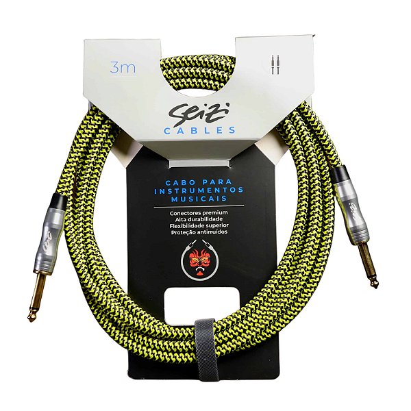 Cabo Seizi Para Guitarra Violão Baixo P10 3m Têxtil Amarelo Preto