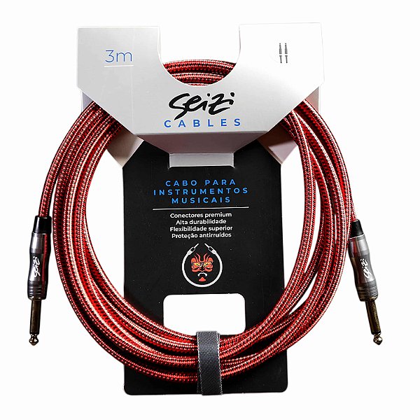Cabo Seizi Para Guitarra Violão Baixo P10 3m Têxtil Vermelho Preto