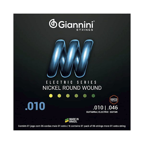 Encordoamento Giannini Guitarra 010 046 Nickel Round Wound GEEGST10