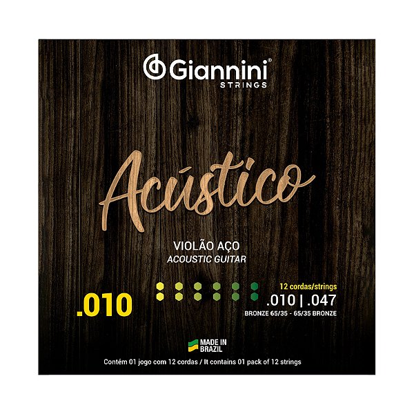 Encordoamento Giannini Violão Aço 12 Cordas 010 047 Bronze 65/35 GESWA12