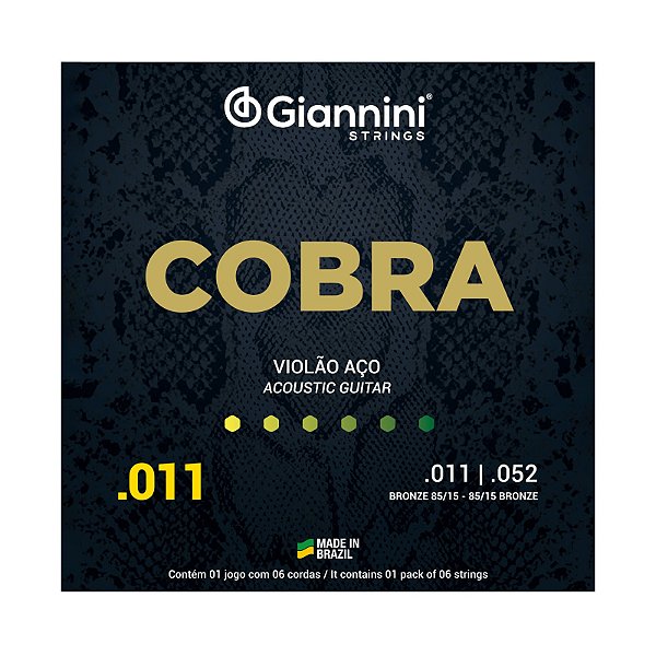 Encordoamento Giannini Violão Aço 011 052 Cobra Bronze 85/15 GEEFLK