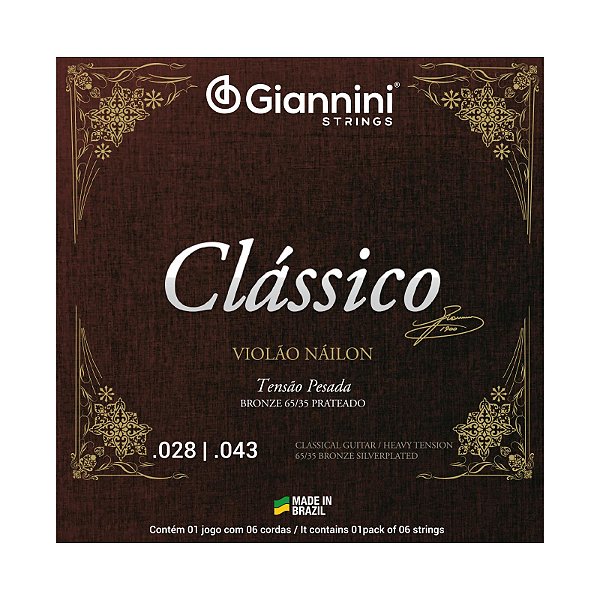 Encordoamento Giannini Violão Nylon Clássico Bronze 65/35 Pesada GENWPA