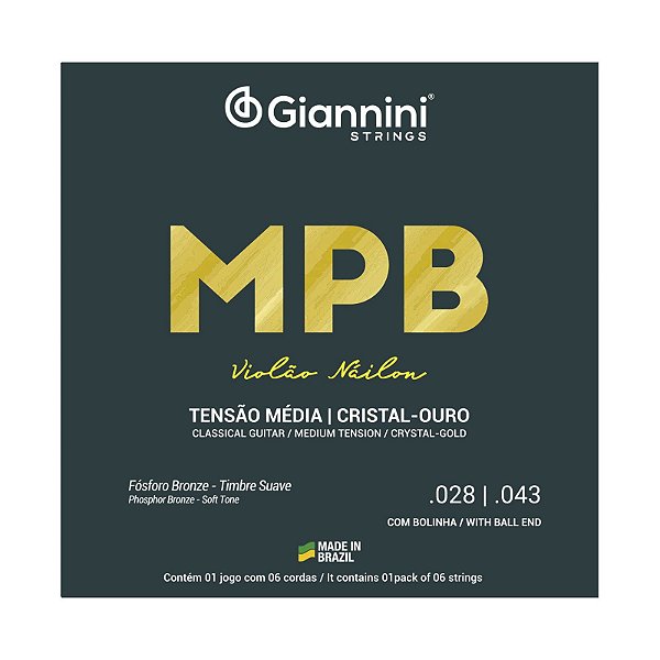 Encordoamento Giannini Violão Nylon MPB Fósforo Bronze 028 043 GENWG Cristal Ouro Média