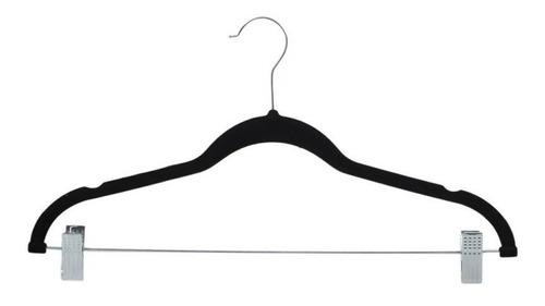Cabide slim velvet veludo preto revestido 43 cm com presilha em aco GlobalMix - pack 5 Un - GH310