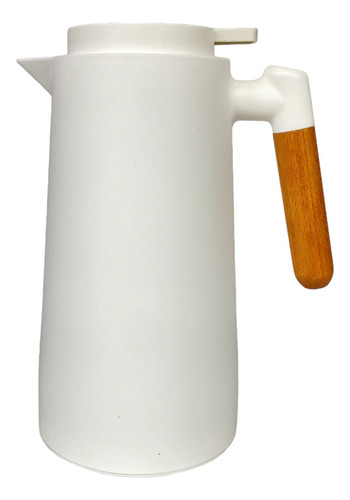 Garrafa De Café a Vácuo Térmica 1L Cabo De Madeira Branca