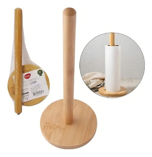 Porta Rolo Papel Toalha Bambu Suporte Vertical de Mesa