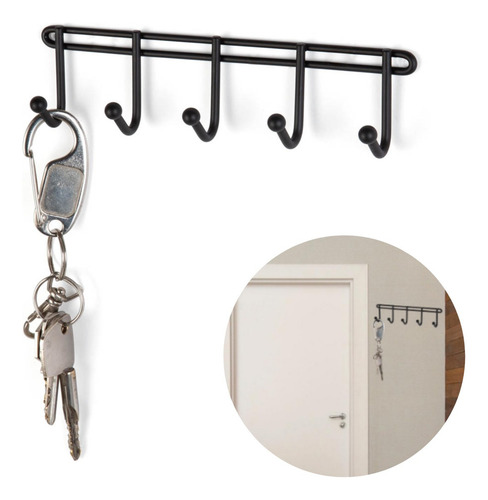 Suporta Cabide de Parede Porta Chaves Bolsas 5 Ganchos Aramado Preto