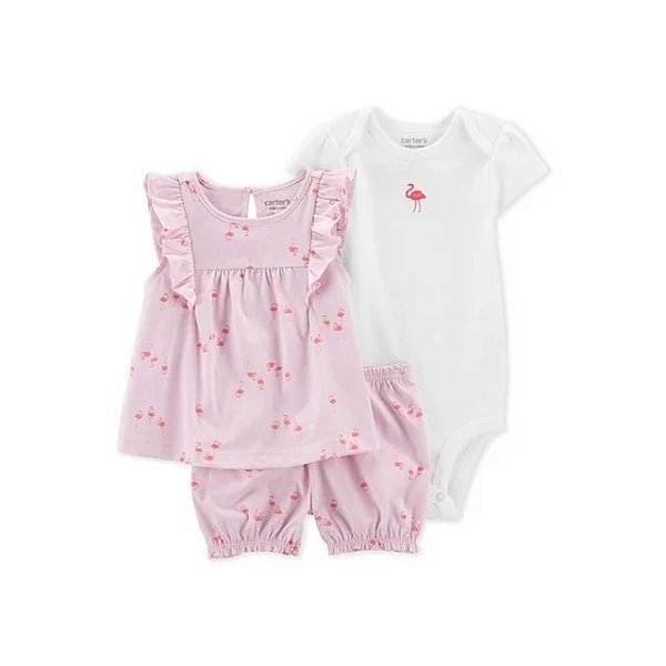 Conjunto 3 peças Carter's Child of Mine, flamingo 6-9m