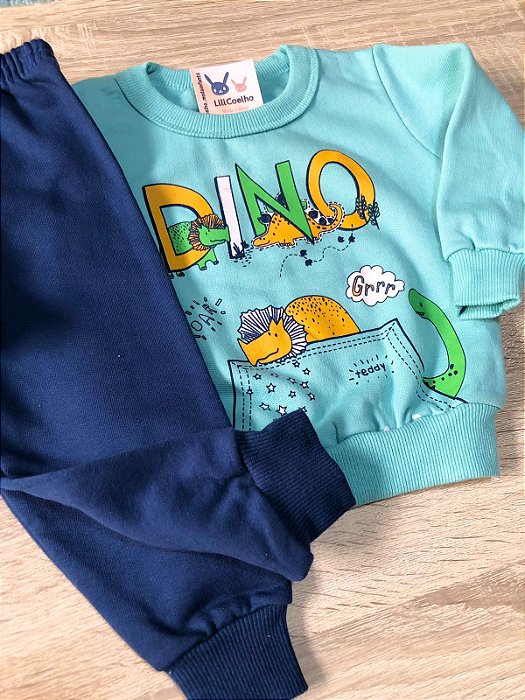 Conjunto Longo Bebê Dinossauro Felpado