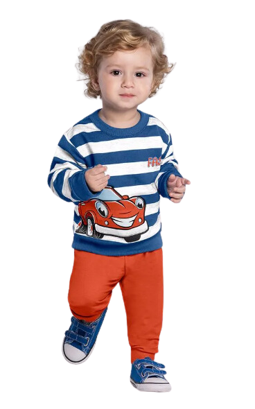 Conjunto em Moletom Infantil Menino Listras