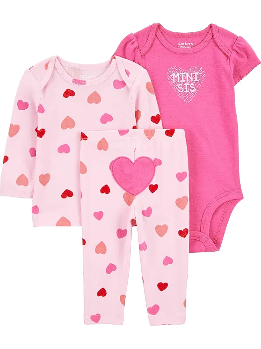 Kit 3 peças Carter’s, menina coração.