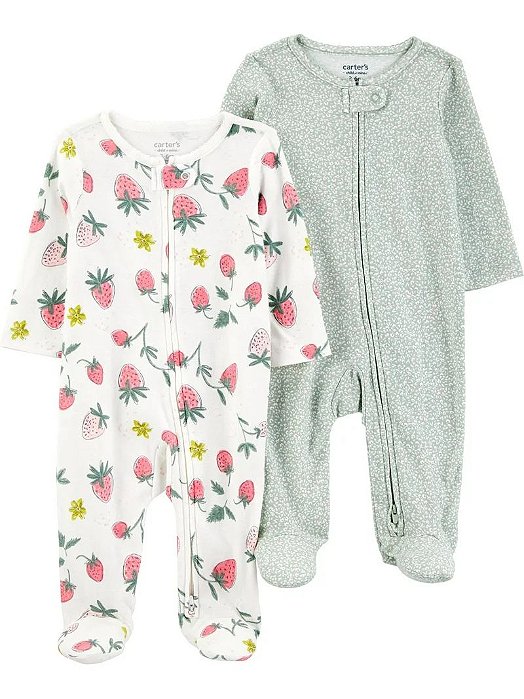 Kit macacão infantil carters child of mine Bebê menina 2 Peças com Zíper Algodão RN ao 9M