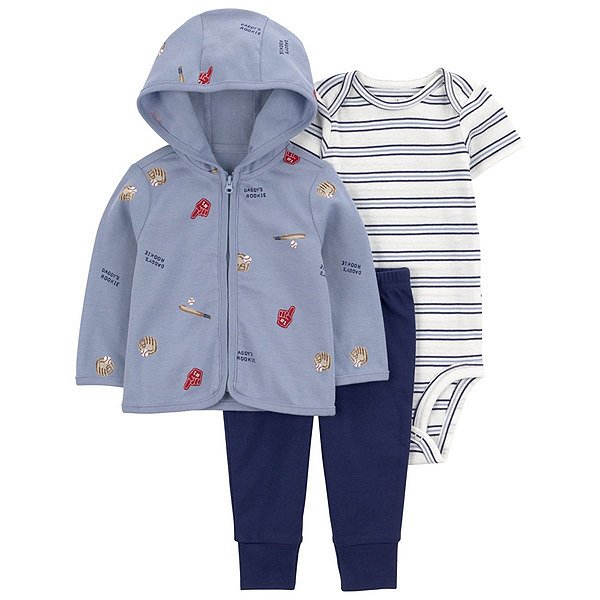 Kit bebê menino 3 peças Carters child of mine, body casaco e calça.