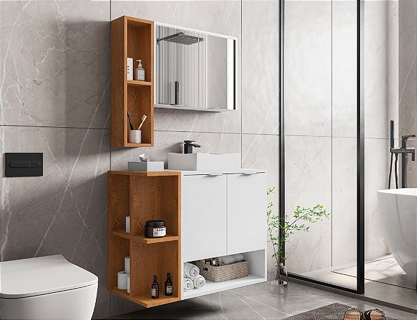 Gabinete Banheiro IBIZA - BRANCO/NATURALLE