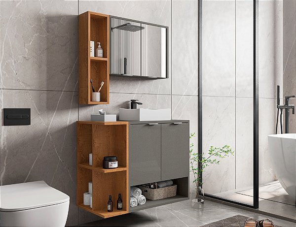 GABINETE BANHEIRO IBIZA - TITANIUM/NATURALLE