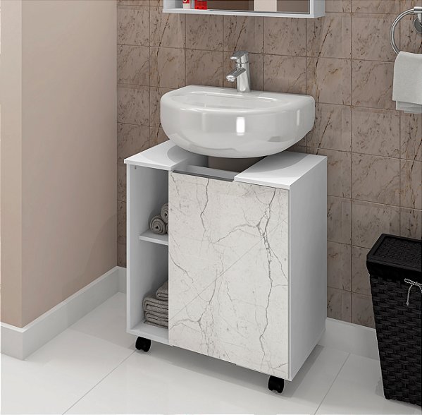 Gabinete para Banheiro PEQUIN - BRANCO/CARRARA