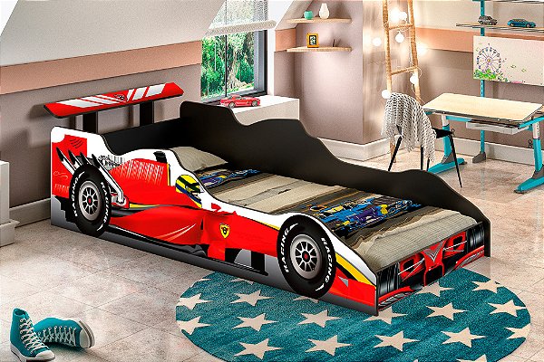 Cama Carro Formula 1 - Solteiro - Vermelha  - JA Móveis