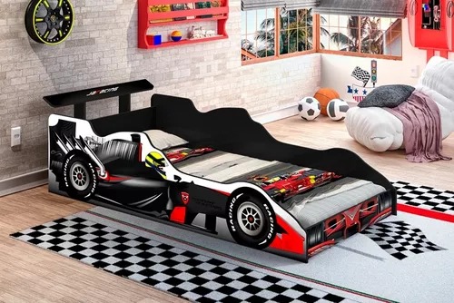 Cama Carro Formula 1 Solteiro - Preta - JA Mòveis
