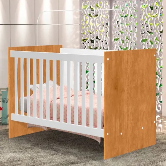 Berço Sofá Cama  Americano Giovana 0,77mx1,32m - Branco/Naturalle - JA Moveis