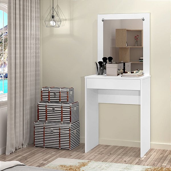 Penteadeira com Espelho Branca 1 Gaveta Sofia 40x60x36 Branco - J&A Móveis