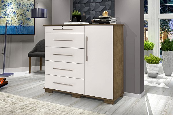 Cômoda Sapateira Detroit New 5 Gavetas 1 Porta - Jequitibá/Off - J & A