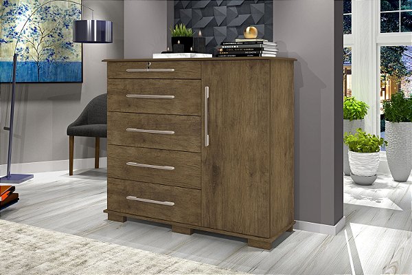 Cômoda Sapateira Detroit New 5 Gavetas 1 Porta - Jequitibá  - J & A