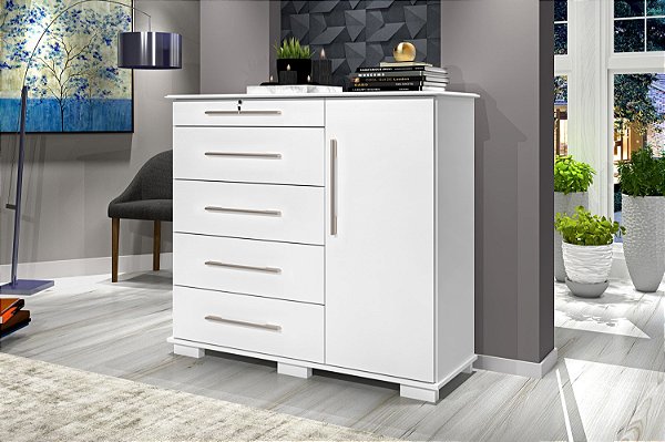 Cômoda Sapateira Detroit New 5 Gavetas 1 Porta - Branca - J & A