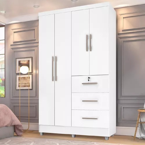 Roupeiro Tokio Com 4 Portas E 3 Gavetas - Branco -  J&A Moveis
