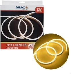 Fita Led Neon 12V rolo c/ 5mts IP65 3000K Branca Quente GALAXY