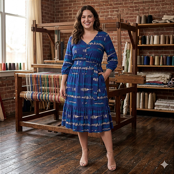 Vestido de manga longa e 3/4 viscose