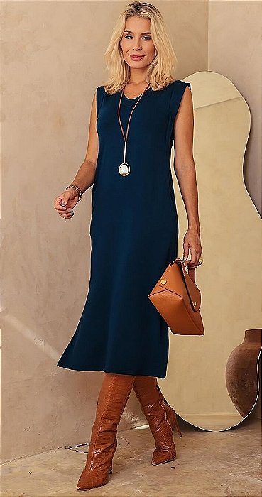 Vestido Midi malha moletin liso
