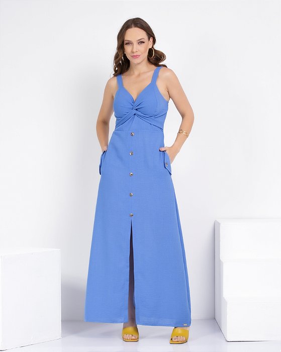 Vestido decote torcido longo medi modas