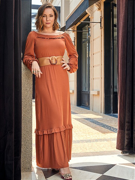 Vestido longo manga curta realist