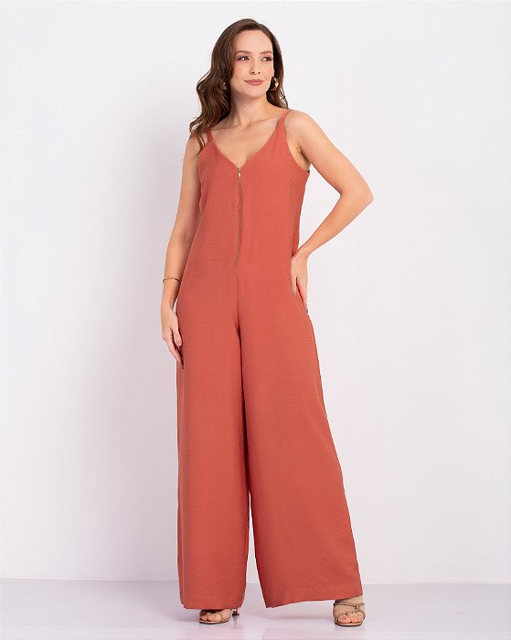 Macacão pantalona zíper alfaiataria medi modas