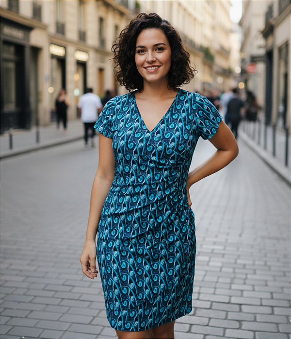 Vestido drapeado de manga