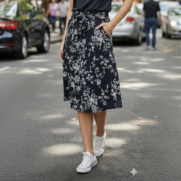 Saia midi confortável malha