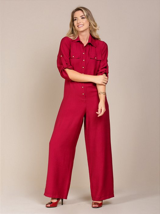 Macacão pantalona com lapelas Chicago slub