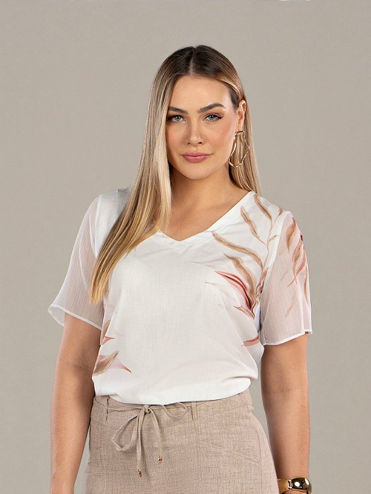 Blusa de tecido com manga tule miravest